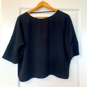 Black silky half-sleeve blouse